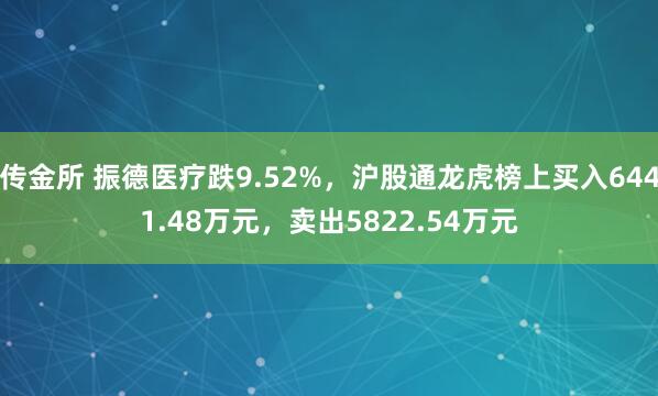 传金所 振德医疗跌9.52%，沪股通龙虎榜上买入6441.48万元，卖出5822.54万元